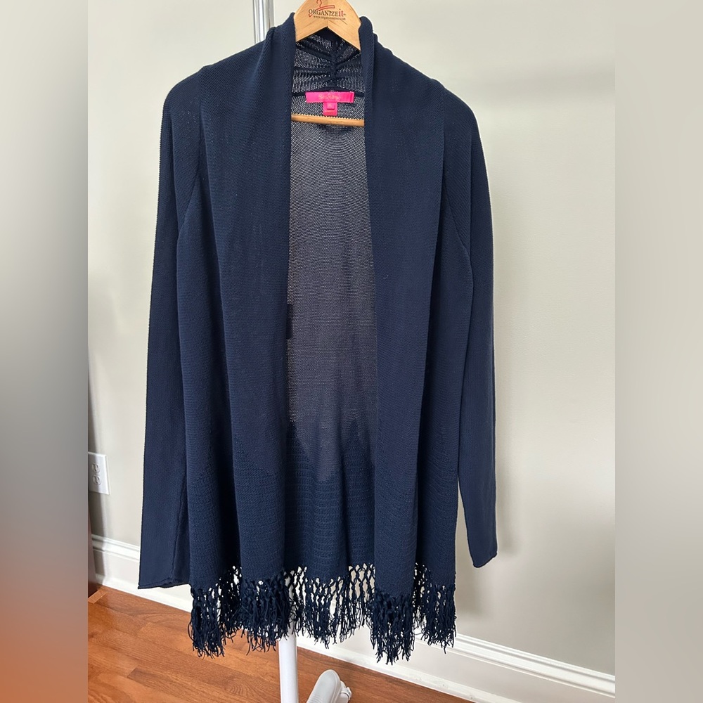 Lilly Pulitzer Navy Tatum Cardigan with Fringe XL